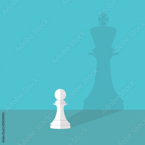 Dream big. Vector chess pawn with shadow of the king 