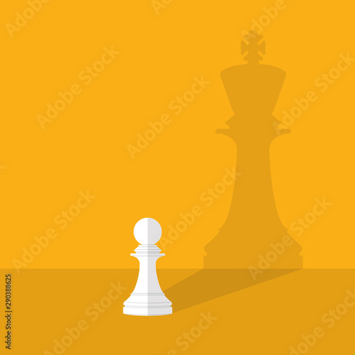 Dream big. Vector chess pawn with shadow of the king 