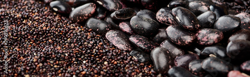 panoramic shot of black quinoa seeds and beans