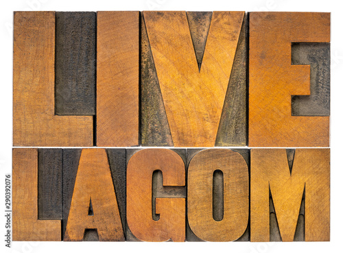 live lagom word abstract in wood type
