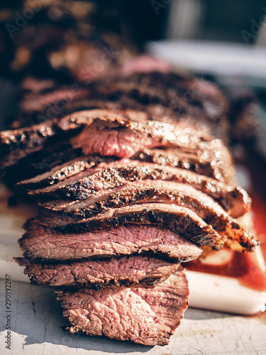 Grilled Picanha, sliced, cooked to medium low and slow