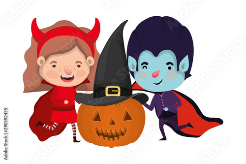 cute little kids with dracula and devil costume
