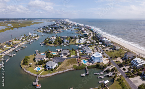 Aerial view of Surfside Beach and Murrells Inlet, South Carolina and the Atlantic coast. photo