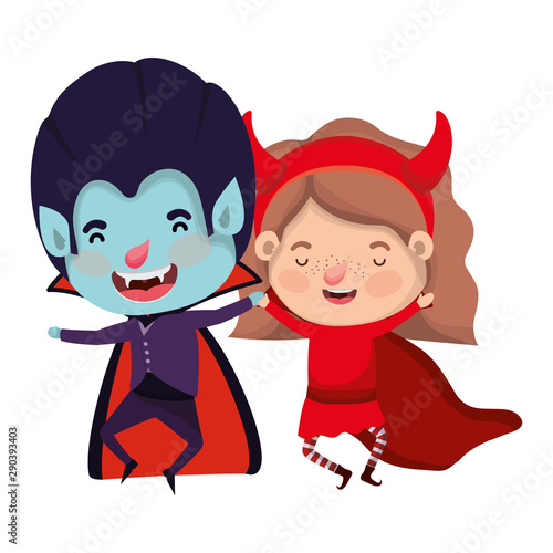 cute little kids with dracula and devil costume
