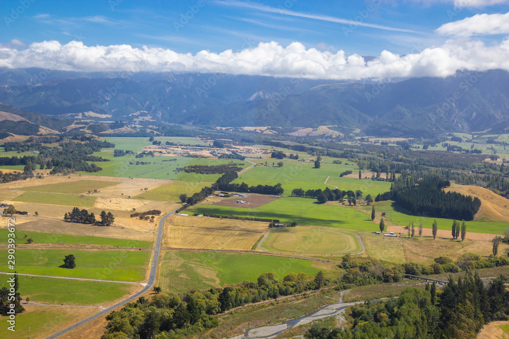 aerial view of countryside near Kaikoura, New Zealand