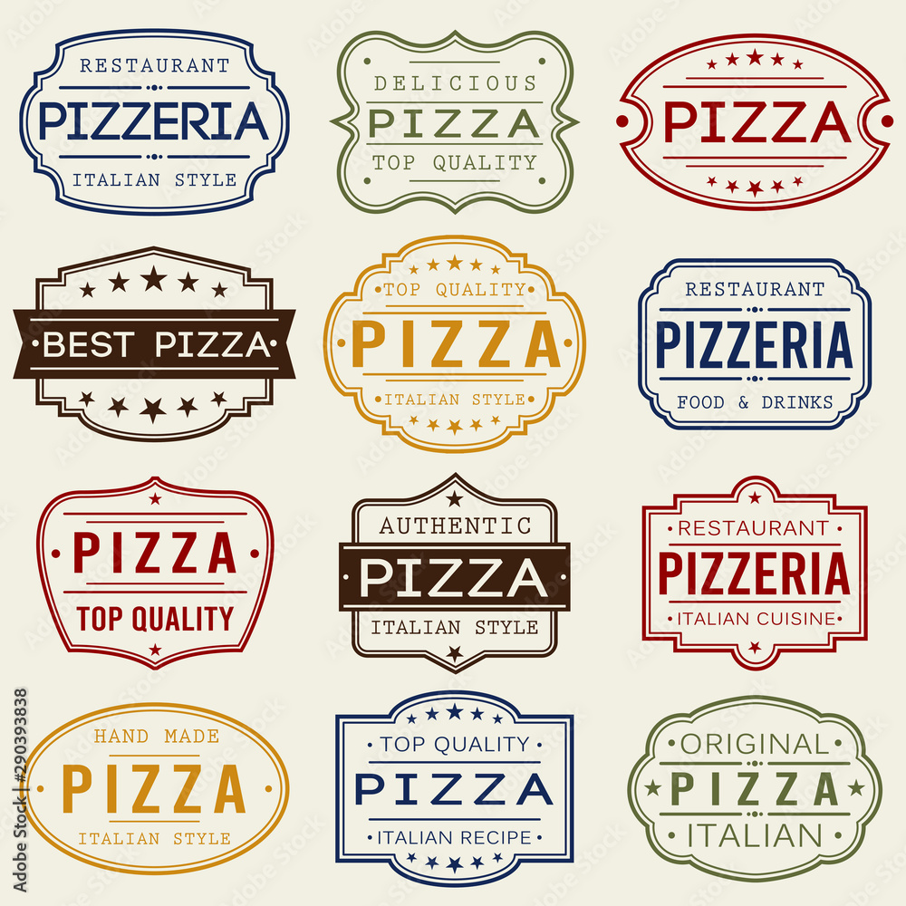 Pizza Pizzeria Restaurant Stamp. Frames. Grunge Design. Icon Art Vector