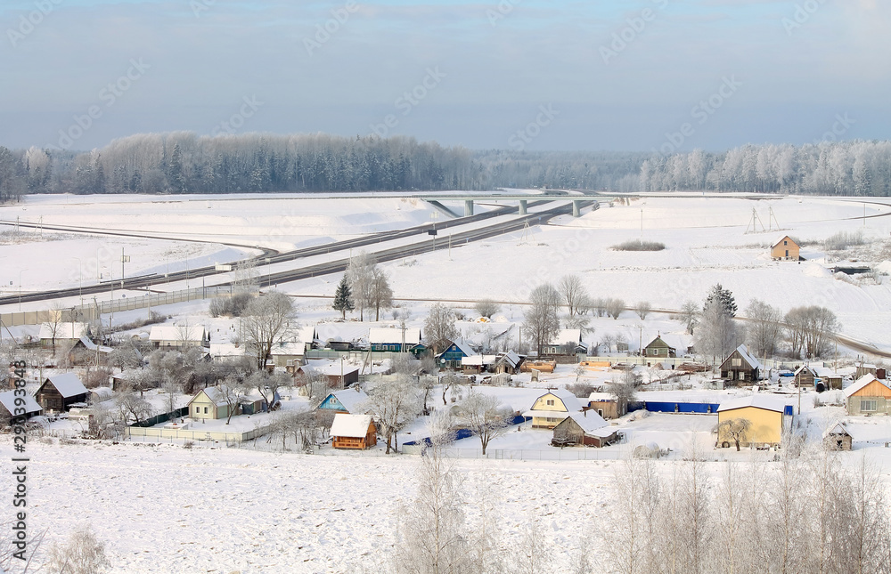 winter village in the snow