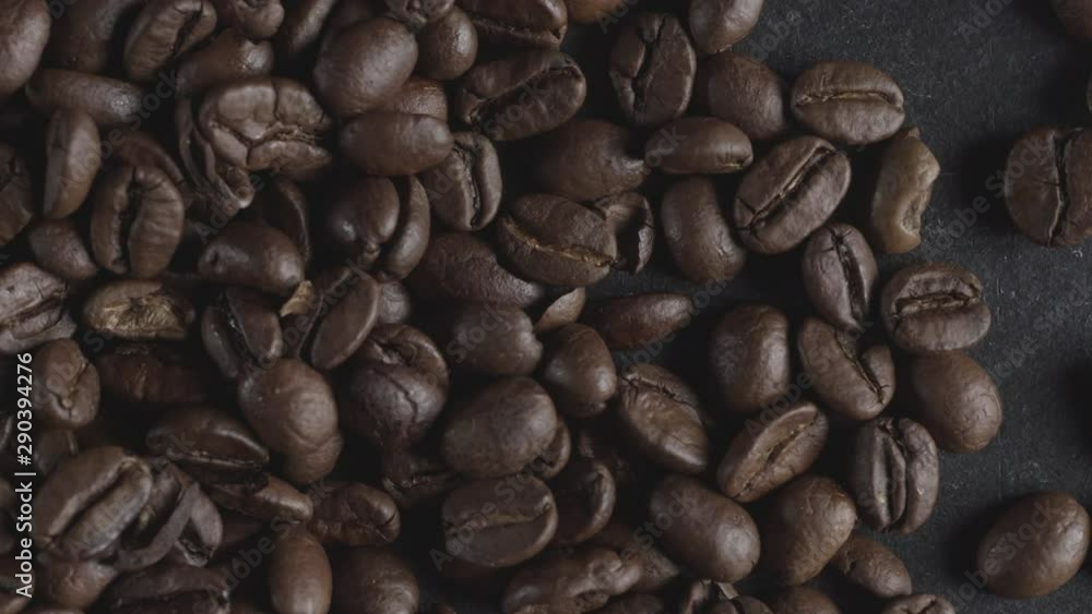 Slow motion macro close up, coffee beans Slow motion macro close up, coffee beans