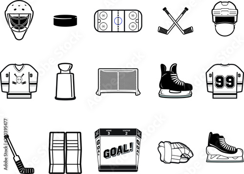 Black and White Hockey Vector Icon Set