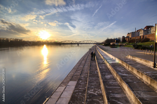 Joseph Pilsudski Bridge on Vistula River in Torun. Kuyavian-Pomeranian  Poland © sanzios