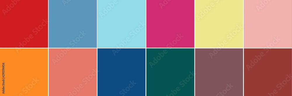 12 top color swatches from London seasonal Color Trend Report for Spring - Summer 2020 in banner format - obrazy, fototapety, plakaty 