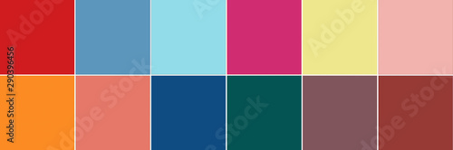 12 top color swatches from London seasonal Color Trend Report for Spring - Summer 2020 in banner format