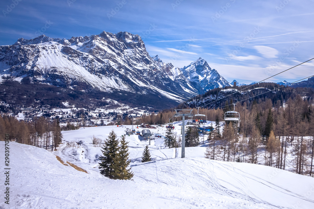 Winter landscape in Dolomites at Cortina D'Ampezzo ski resort, Italy Winter landscape in Dolomites at Cortina D'Ampezzo ski resort, Italy