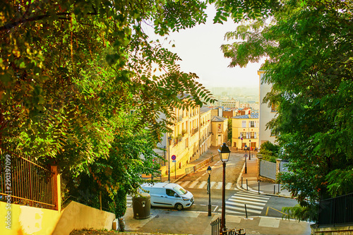 Fototapeta Naklejka Na Ścianę i Meble -  Scenic view of a street on famous Montmartre hill in Paris,