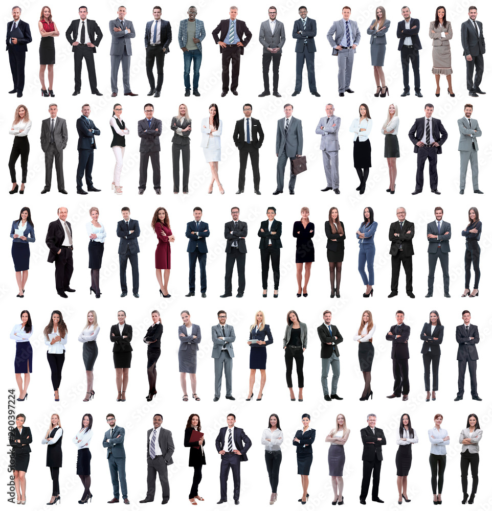 collage of young business people standing in a row.
