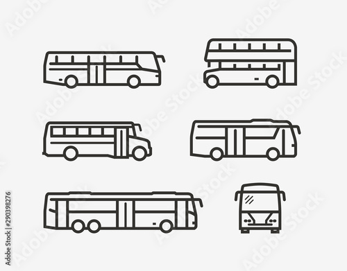 Bus icon set. Transport symbol in linear style. Vector illustration