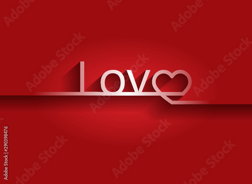 Valentines card with line Love heart lettering Background, vector