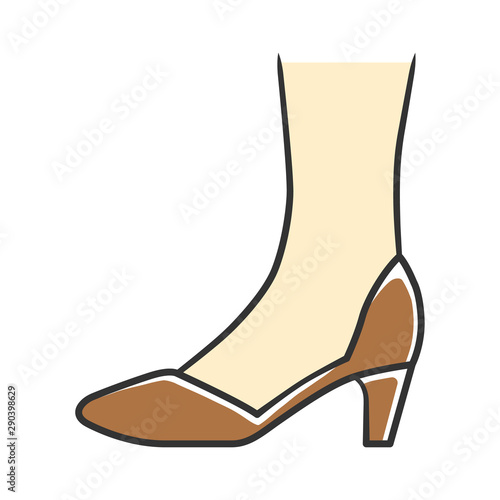 Court shoes brown color icon. Woman stylish formal footwear design. Female casual stacked kitten heels, luxury modern pumps. Office fashion, clothing accessory. Isolated vector illustration