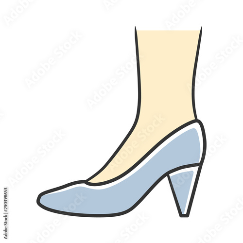 Cone heel shoes blue color icon. Woman stylish formal footwear design. Female casual stacked high heels, luxury modern pumps. Office fashion, clothing accessory. Isolated vector illustration