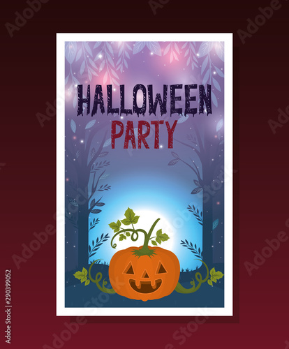 halloween card with pumpkin in dark night scene