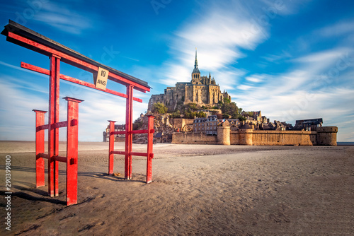 Japanese temple in front of Mont Saint Michel