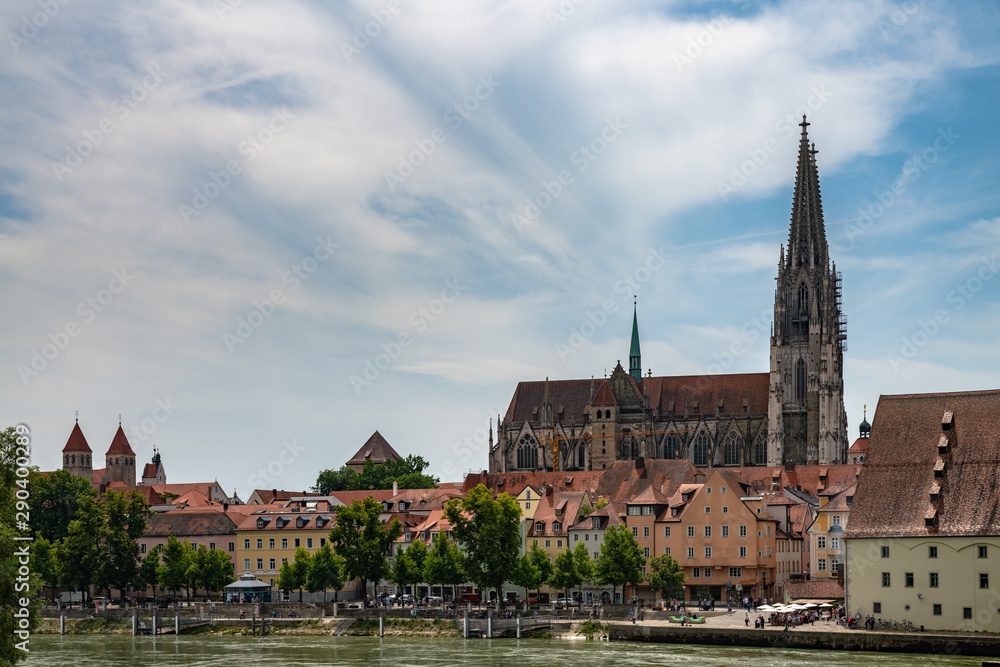 Beautiful view of the Regensburg Cathedral ( St. Peter's Cathedral) on river side of Danube, Bavaria, Germany Beautiful view of the Regensburg Cathedral ( St. Peter's Cathedral) on river side of Danube, Bavaria, Germany