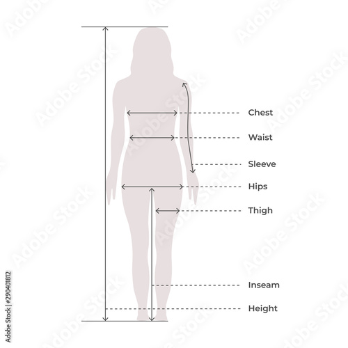 Woman Female Body Measurement Proportions for Clothing Design and Sewing Chart for Fashion Vector illustration