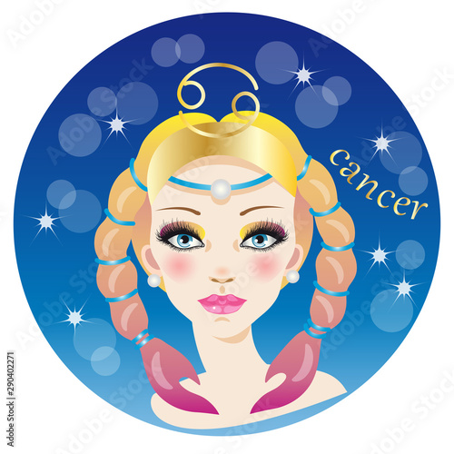 Beautiful female face representing the zodiac sign of cancer