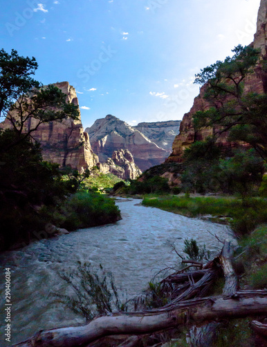 Beautiful views on the river in the Zion National Park, Utah, USA during Sunset