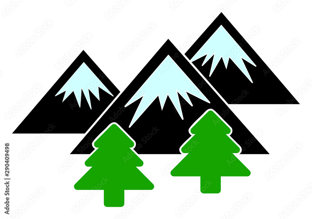 Obraz premium Vector mountains forest flat icon. Vector pictograph style is a flat symbol mountains forest icon on a white background.