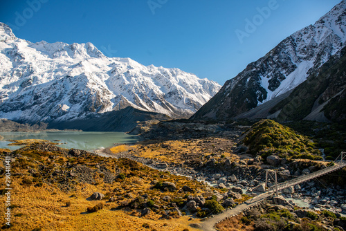 Magnificent Southern alps scenery in the Hooker valley track in Aoraki Mount Cook National Park