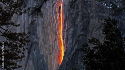 Horsetail Falls illuminated by sunset, Yosemite, California, United States