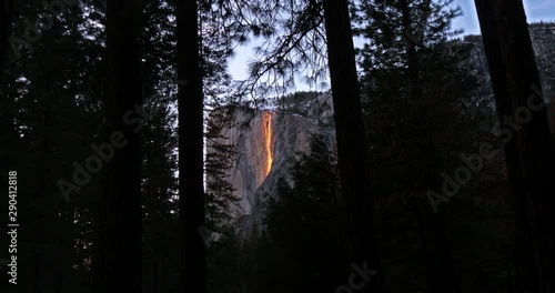 Horsetail Falls illuminated by sunset, Yosemite, California, United States