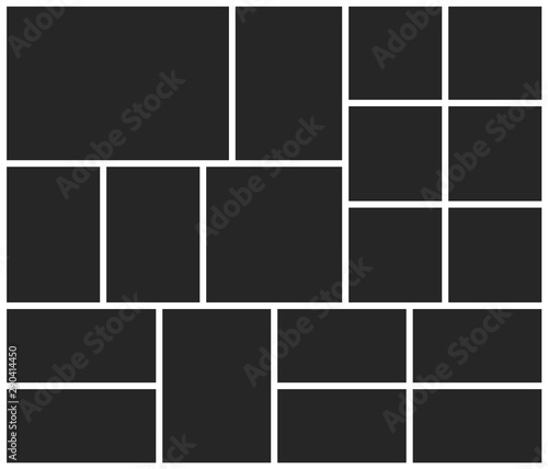Templates collage eighteen frames photos parts, picture or illustration. Vector poster frame mockup. Eighteen photos.