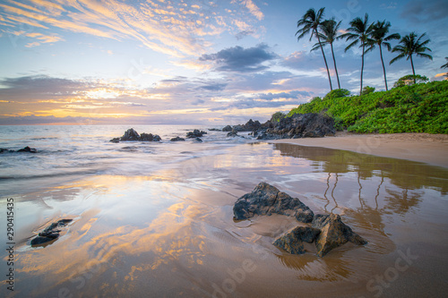 Sunset along a rocky south Maui coastline