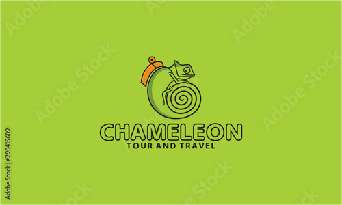 Chameleon tour travel logo template with modern cute character illustration in flat design monogram symbol