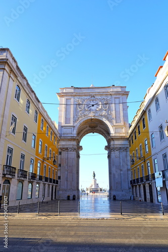 The Praca do Comercio (Commerce Square) with Statue of King Jose I in Lisbon, Portugal