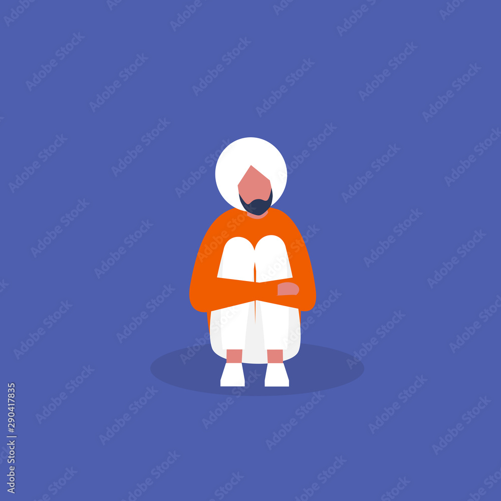 Young Depressed Indian Character Hugging His Knees Stages Of Grief Emotional Problems Mental Health Modern Life Of Millennials Flat Editable Vector Illustration Clip Art Stock Vector Adobe Stock