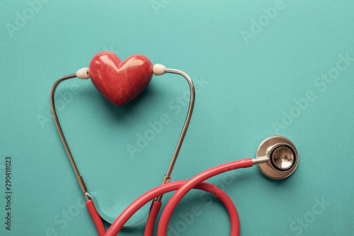 Red heart with stethoscope, heart health, health insurance concept, World heart day, world health day