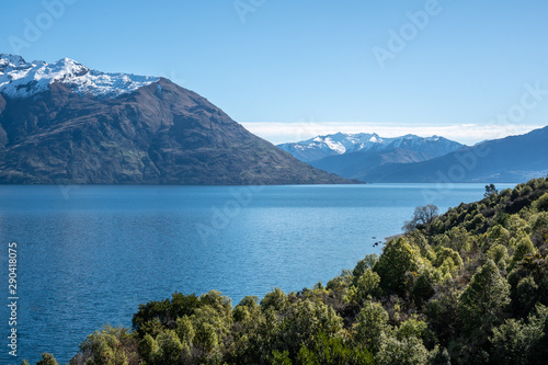 Stunning glacial lake coastal scenery in New Zealand Southern Alps © Stewart
