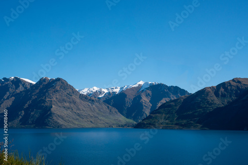 Stunning glacial lake coastal scenery in New Zealand Southern Alps © Stewart