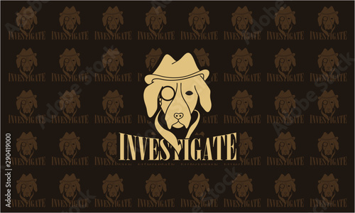 Investigate dog with detective concept in flat design monogram illustration for t-shirt