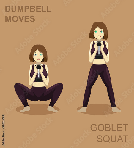 Goblet Squat Dumbbell Moves Manga Gym Set Illustration