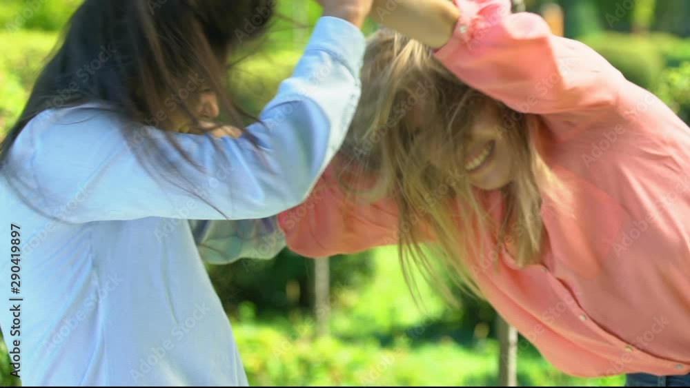 Furious Female Ex friends Fighting Hard And Pulling Hair In Park 