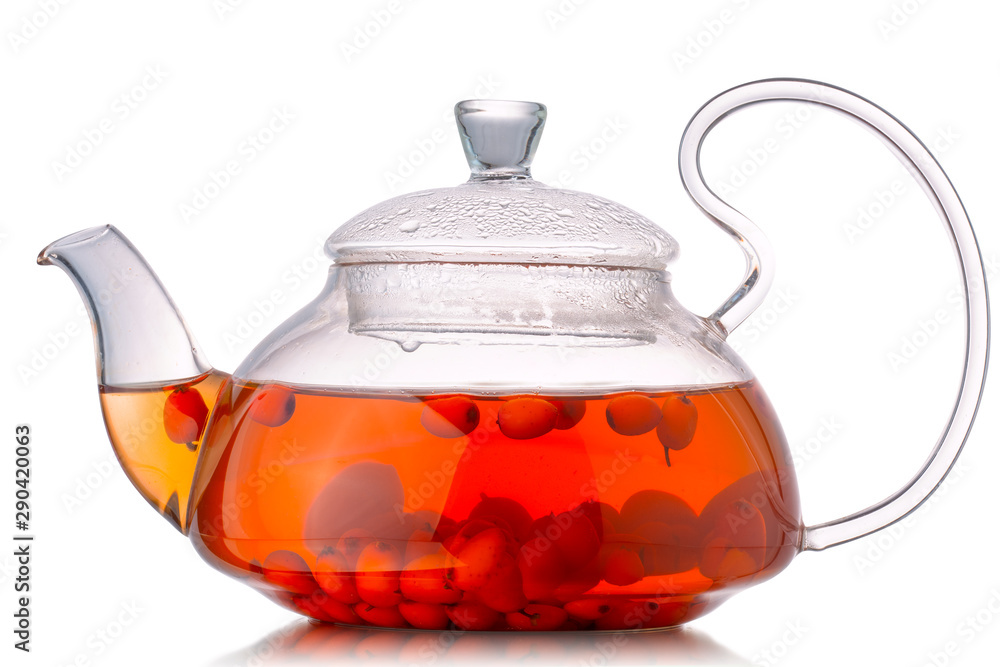 Teapot of sea-buckthorn tea, paths Teapot of sea-buckthorn tea, paths