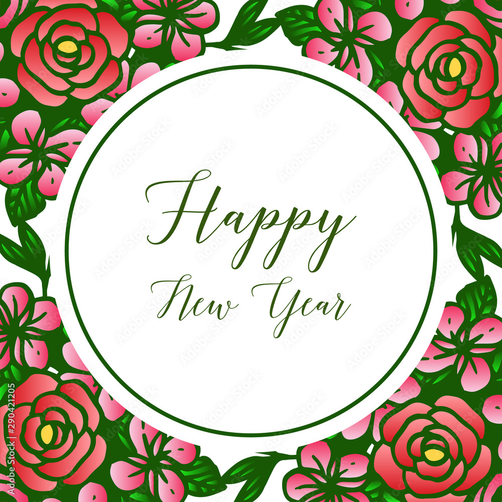Ornate of green leafy flower frame for decoration greeting card happy new year. Vector