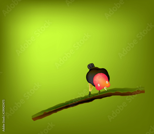 Red-capped manakin (Ceratopipra mentalis) is a species of bird in Pipridae family. It is found in Belize, Colombia, Costa Rica, Ecuador, Guatemala, Mexico, Nicaragua, Peru, Panama, vector illustrator.