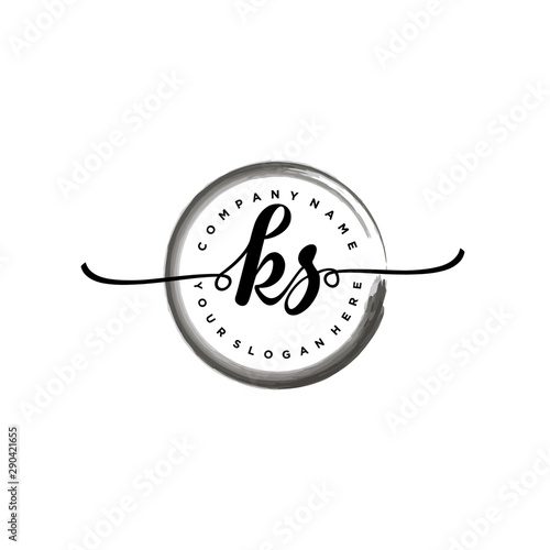 KS initial handwriting logo template. round logo in watercolor color with handwritten letters in the middle. Handwritten logos are used for, weddings, fashion, jewelry, boutiques and business