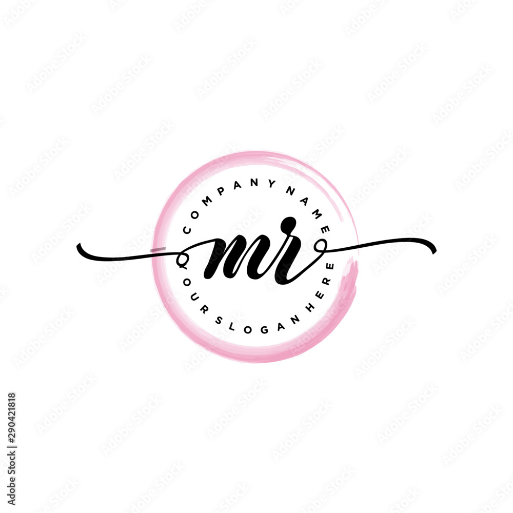 MR initial handwriting logo template. round logo in watercolor color with handwritten letters in the middle. Handwritten logos are used for, weddings, fashion, jewelry, boutiques and business MR initial handwriting logo template. round logo in watercolor color with handwritten letters in the middle. Handwritten logos are used for, weddings, fashion, jewelry, boutiques and business