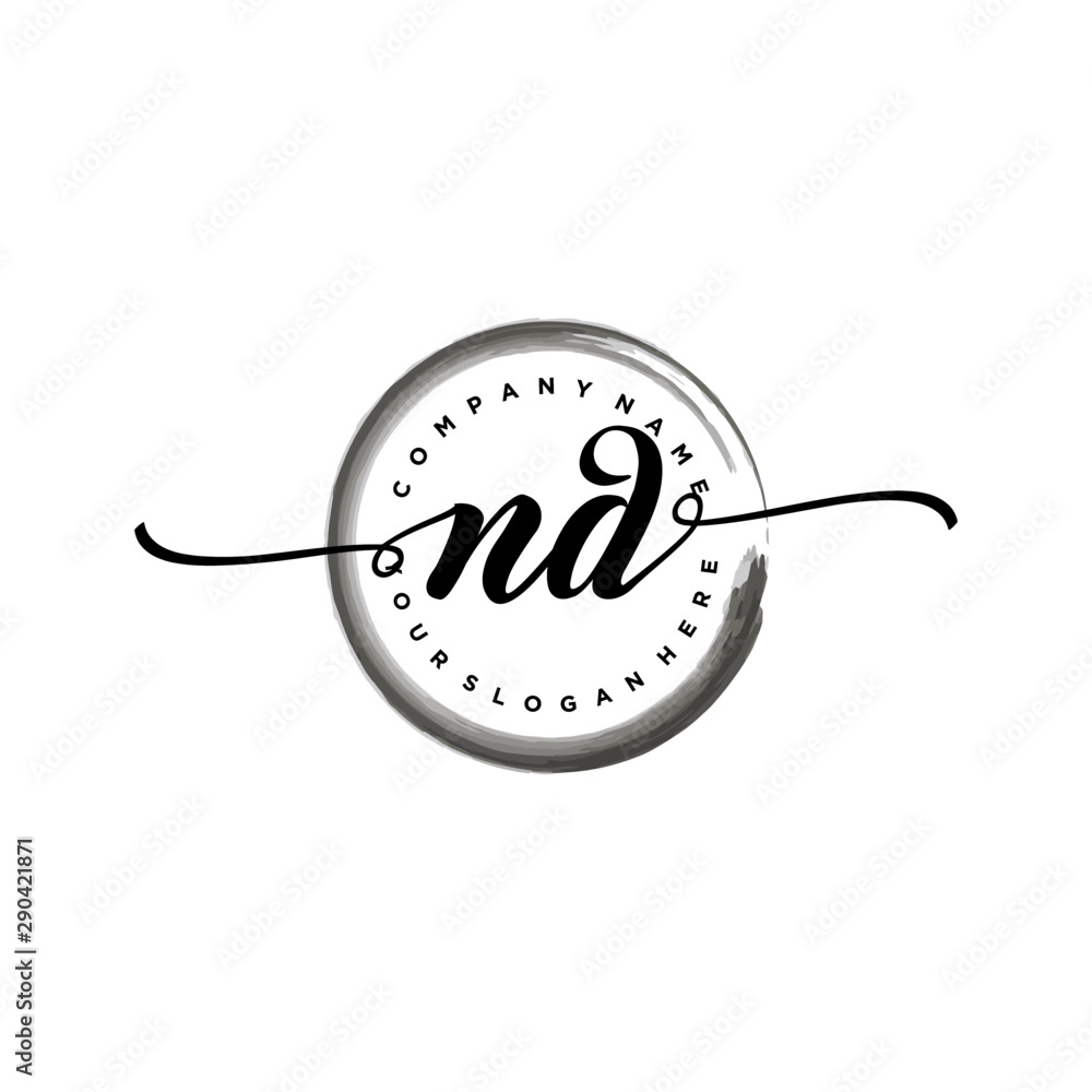 ND initial handwriting logo template. round logo in watercolor color with handwritten letters in the middle. Handwritten logos are used for, weddings, fashion, jewelry, boutiques and business ND initial handwriting logo template. round logo in watercolor color with handwritten letters in the middle. Handwritten logos are used for, weddings, fashion, jewelry, boutiques and business